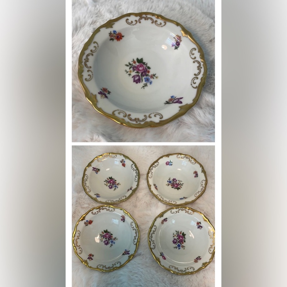 4 vintage Reichenbach German Democratic Republic Gold Floral Rim fruit bowl